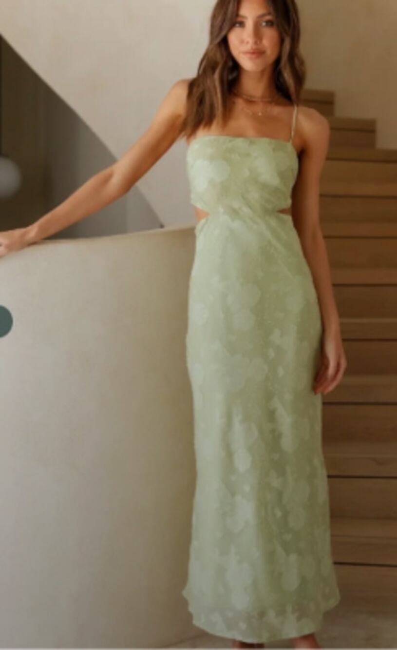 HELLO MOLLY Green Floral Jacquard Strappy Maxi Dress US 6